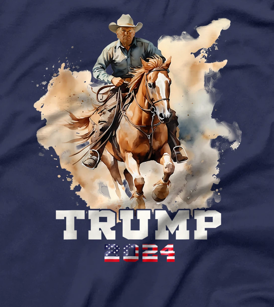 Trump Riding Horse American Flag Cowboy T-Shirt