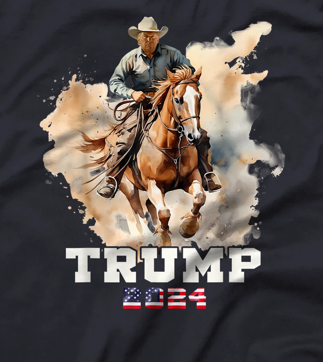Trump Riding Horse American Flag Cowboy T-Shirt