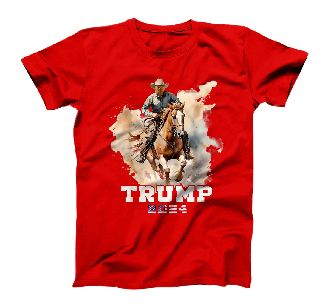 Trump Riding Horse American Flag Cowboy T-Shirt