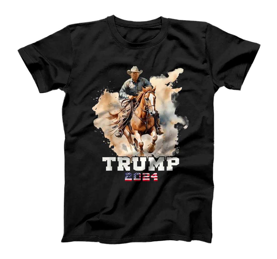 Trump Riding Horse American Flag Cowboy T-Shirt