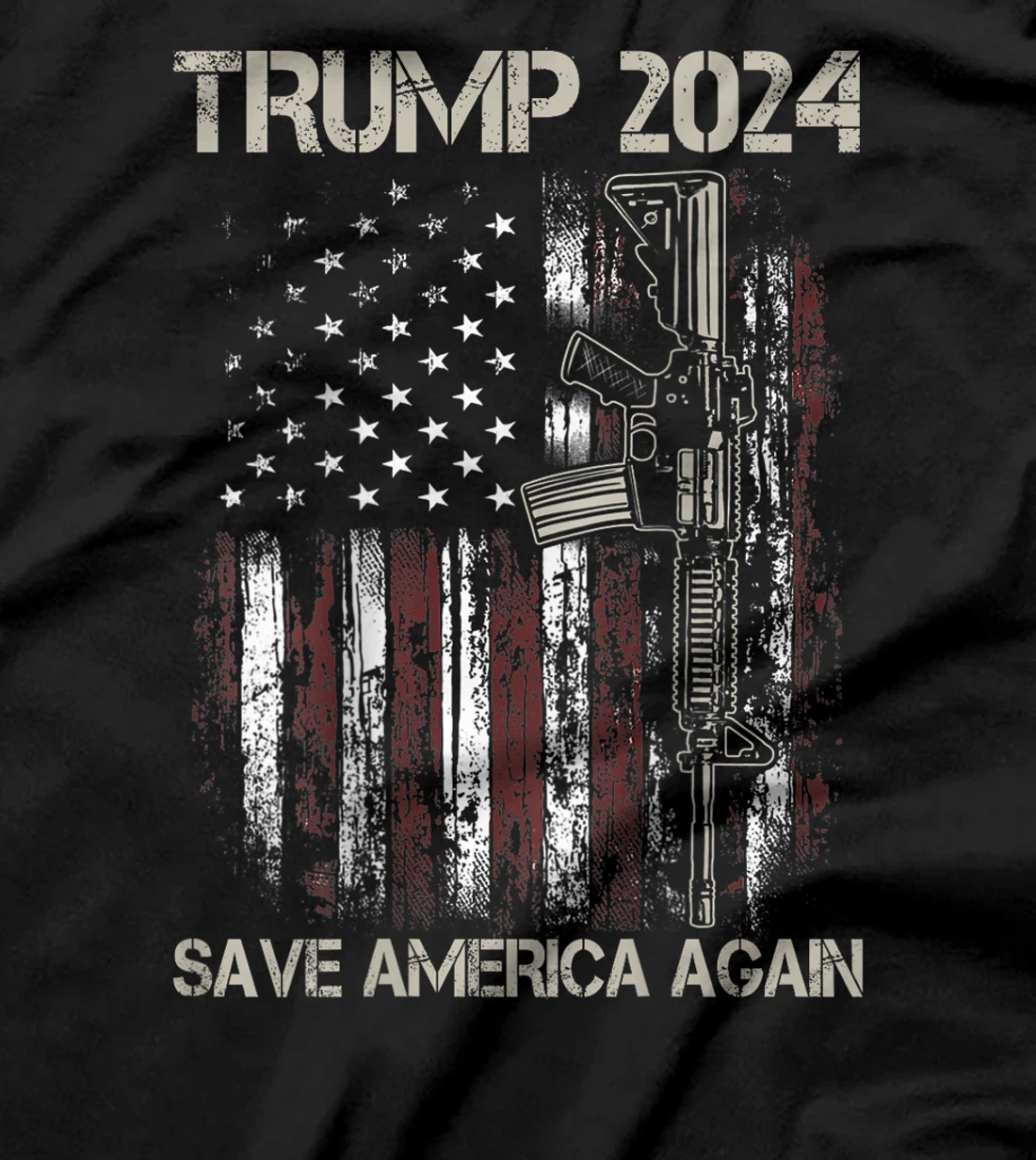 Trump 2024 Save America Again American Flag Gun (On Back) T-Shirt