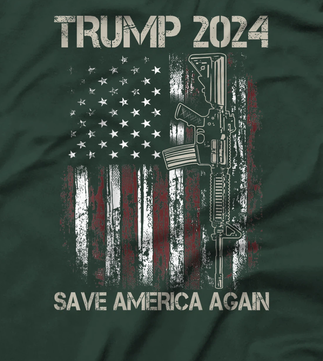 Trump 2024 Save America Again American Flag Gun (On Back) T-Shirt