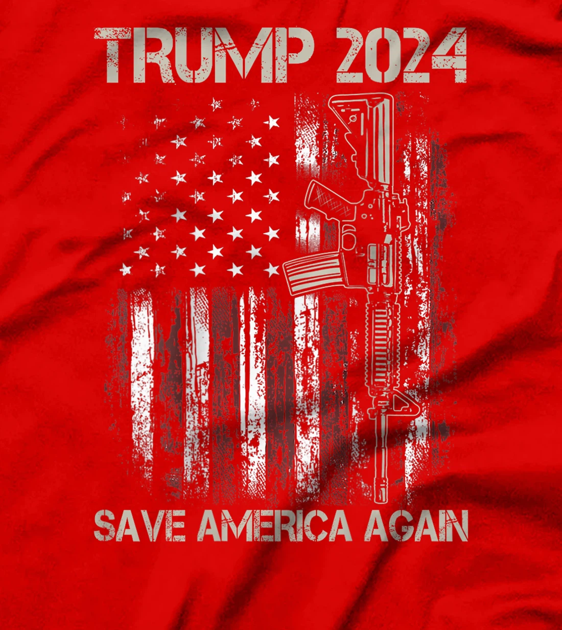 Trump 2024 Save America Again American Flag Gun (On Back) T-Shirt