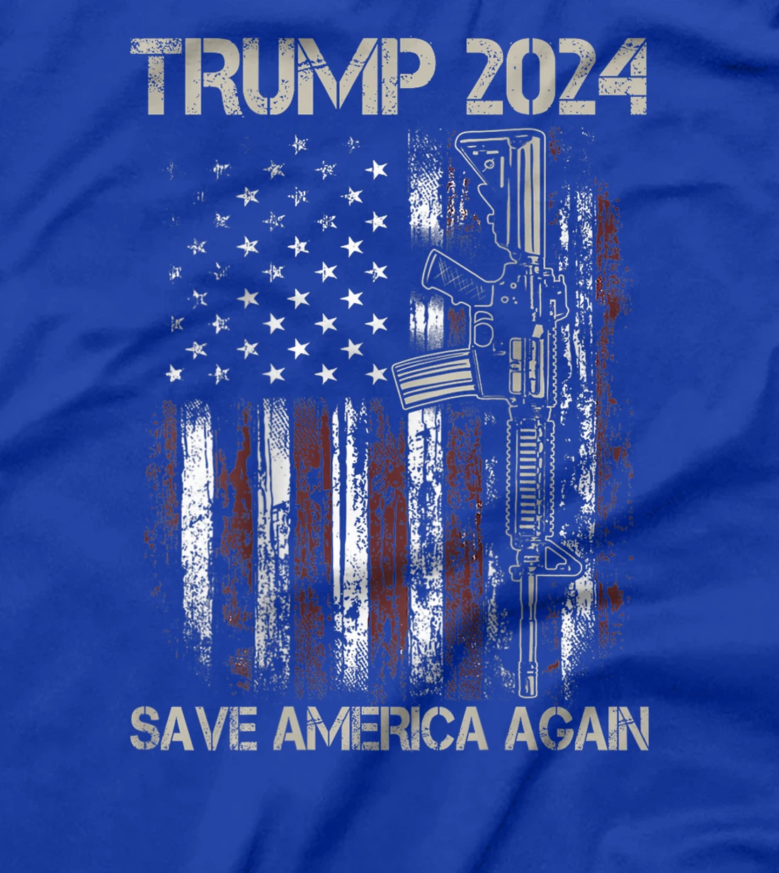 Trump 2024 Save America Again American Flag Gun (On Back) T-Shirt