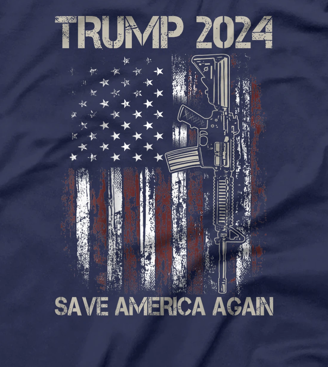Trump 2024 Save America Again American Flag Gun (On Back) T-Shirt
