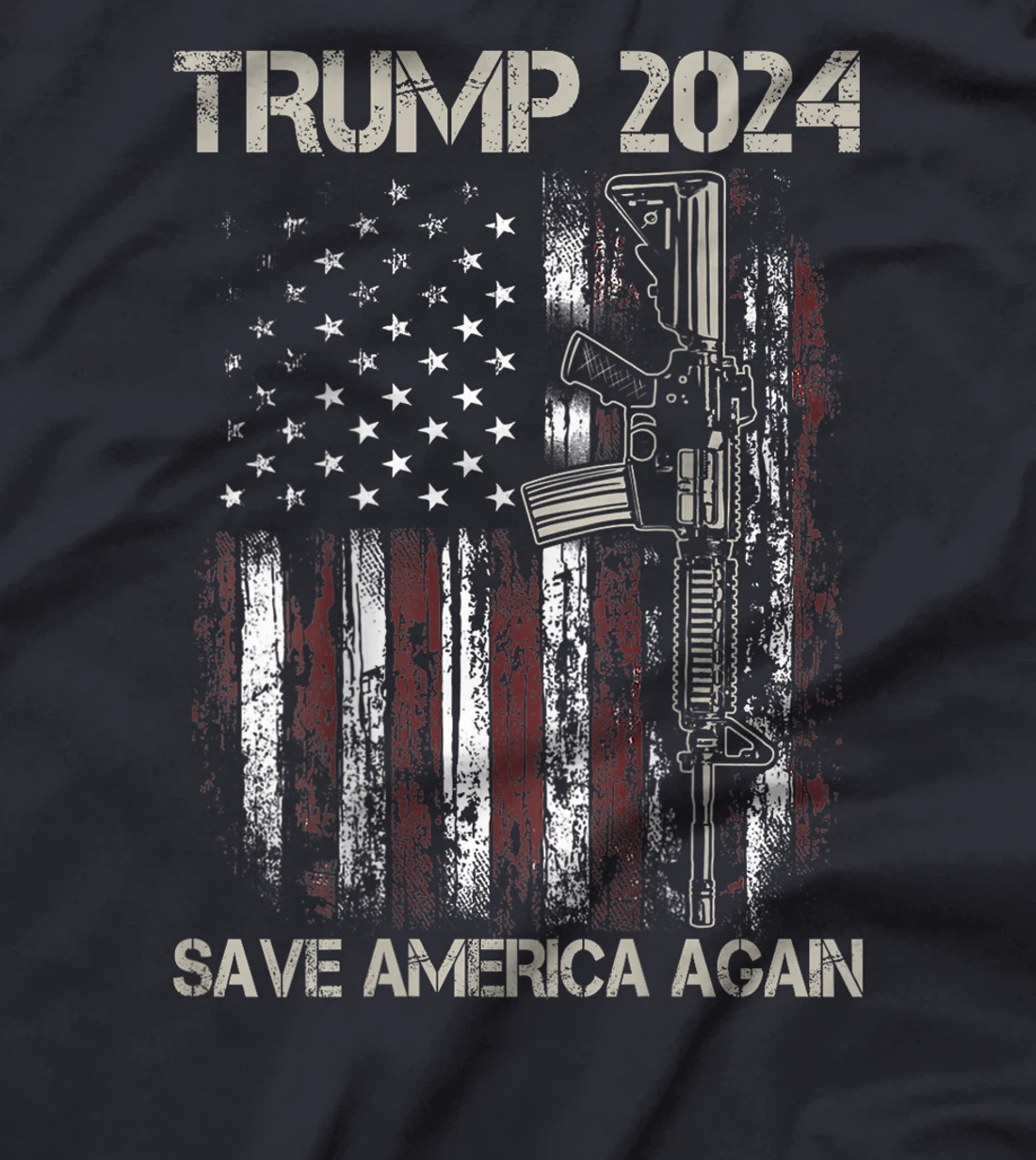 Trump 2024 Save America Again American Flag Gun (On Back) T-Shirt