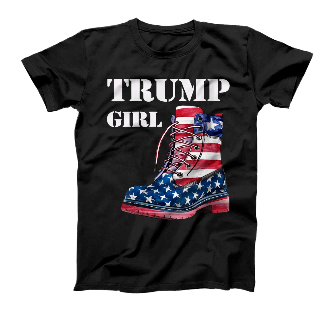 Womens Funny Trump Election, Trump Girl Heel Boot US Flag T-Shirt