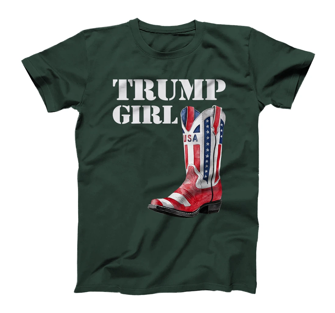 Womens Funny Trump Election, Trump Girl Heel Boot US Flag T-Shirt