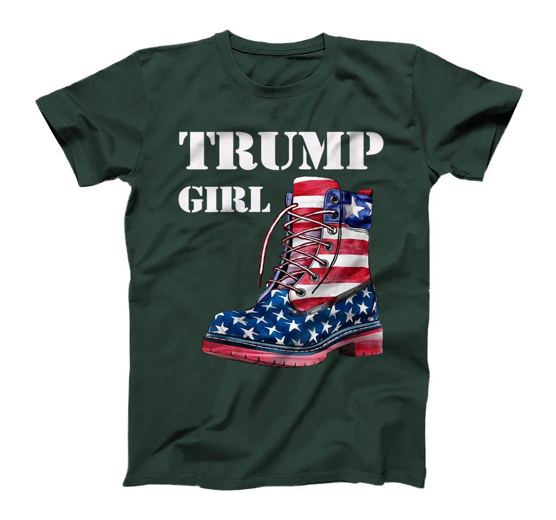 Womens Funny Trump Election, Trump Girl Heel Boot US Flag T-Shirt