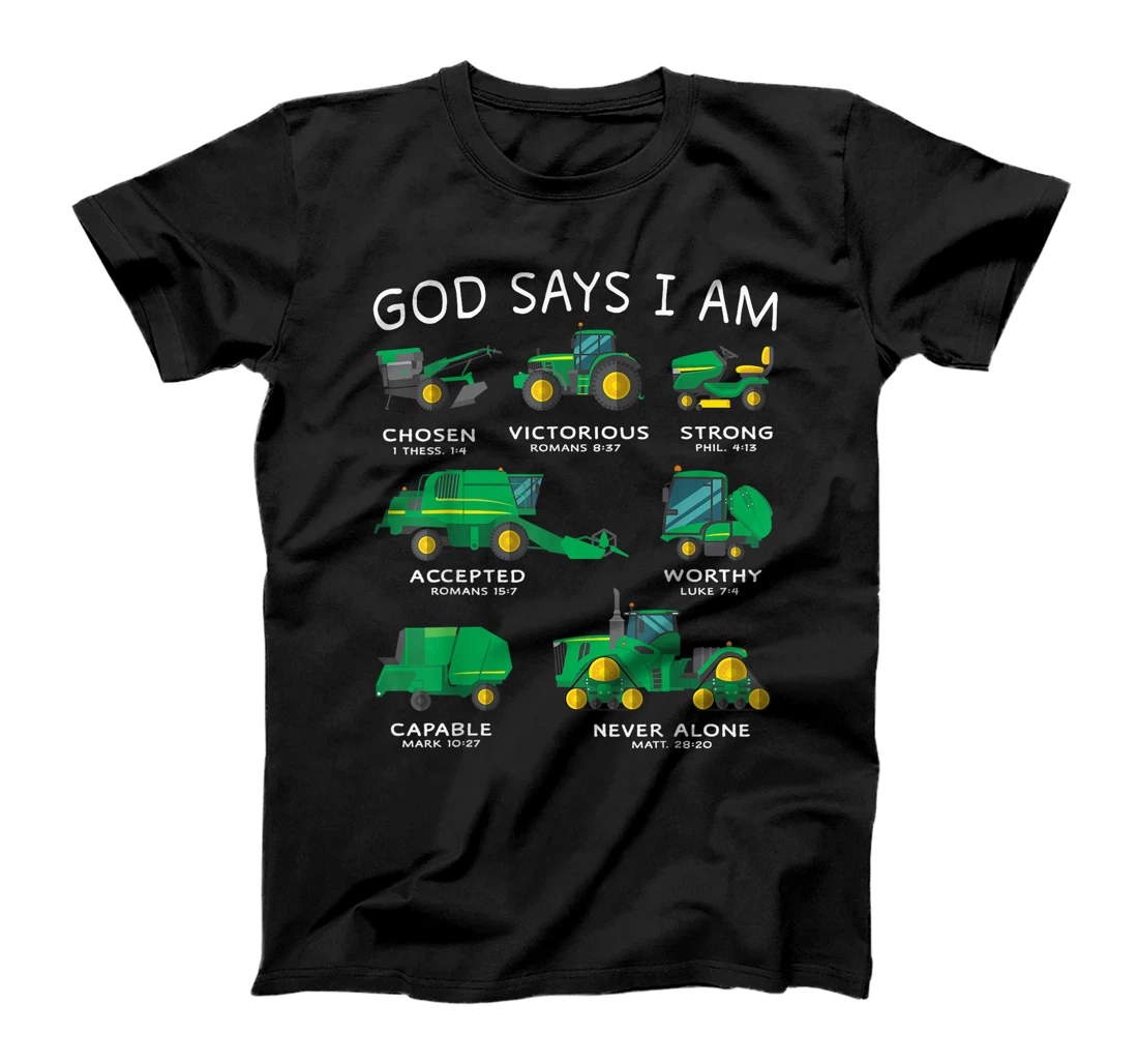 God Says I Am Tractor Farm Truck Toddler Kids Bible Verse T-Shirt
