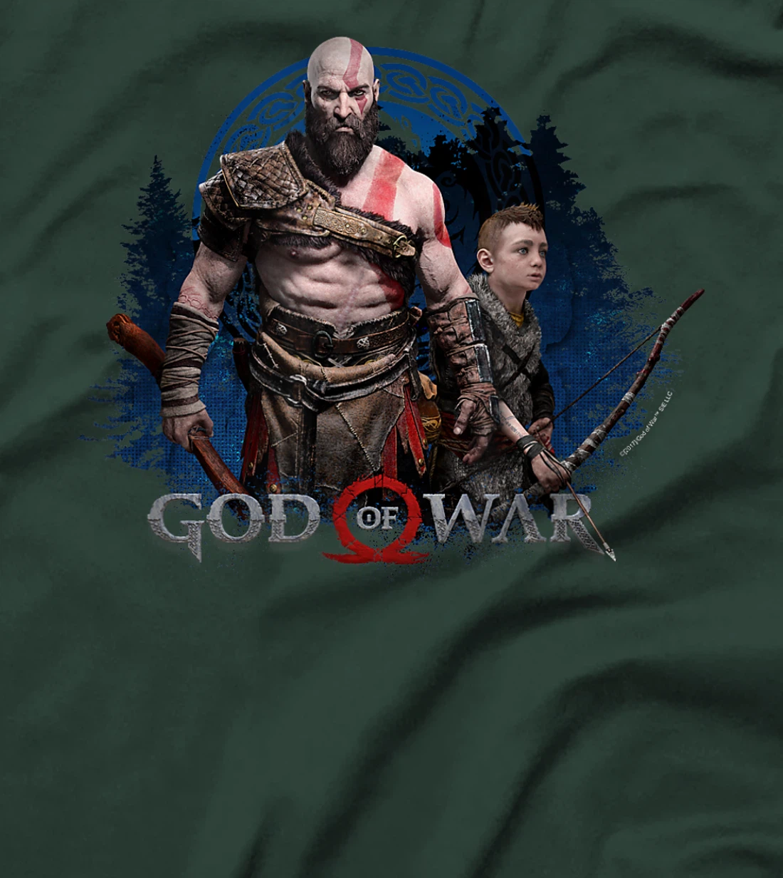God of War Kratos and Son Blue Glow T-Shirt