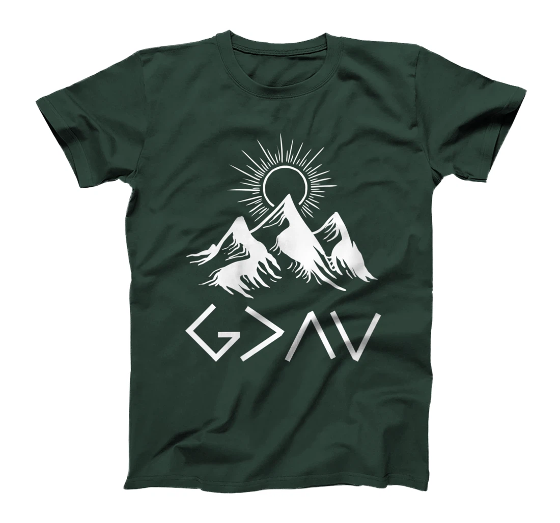 Womens Mountain God Greater Than Highs Lows Religion Christian Gift T-Shirt