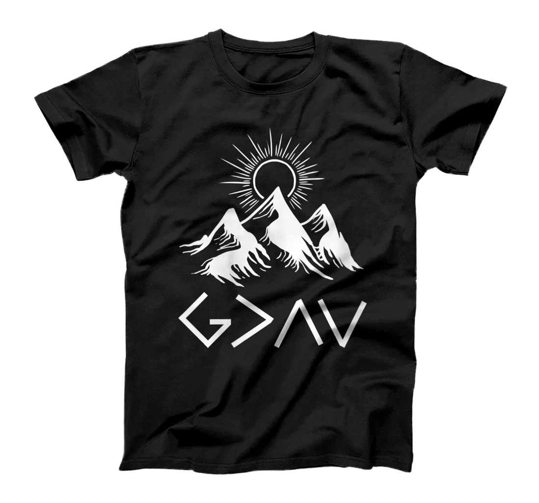 Womens Mountain God Greater Than Highs Lows Religion Christian Gift T-Shirt