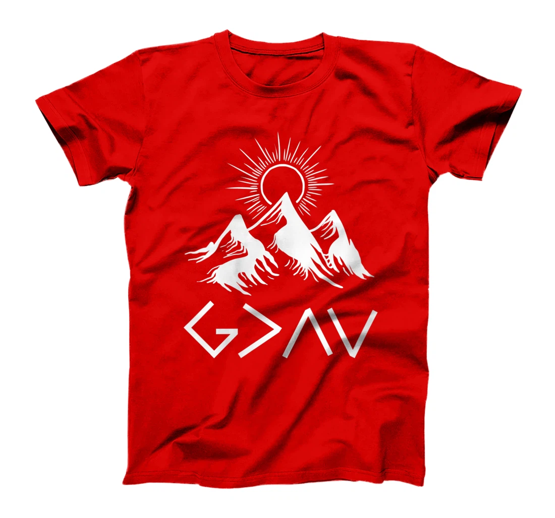 Womens Mountain God Greater Than Highs Lows Religion Christian Gift T-Shirt