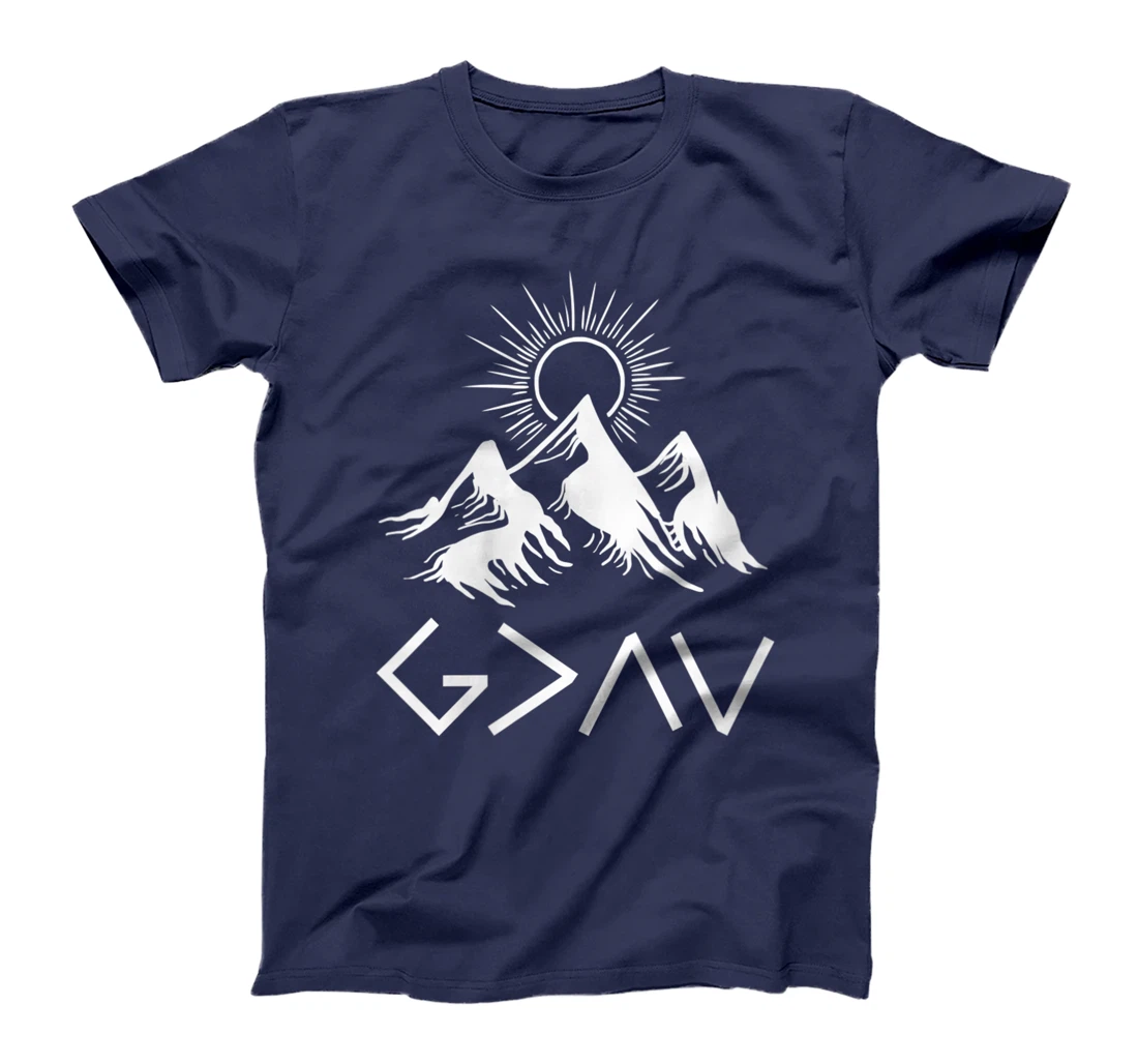 Womens Mountain God Greater Than Highs Lows Religion Christian Gift T-Shirt