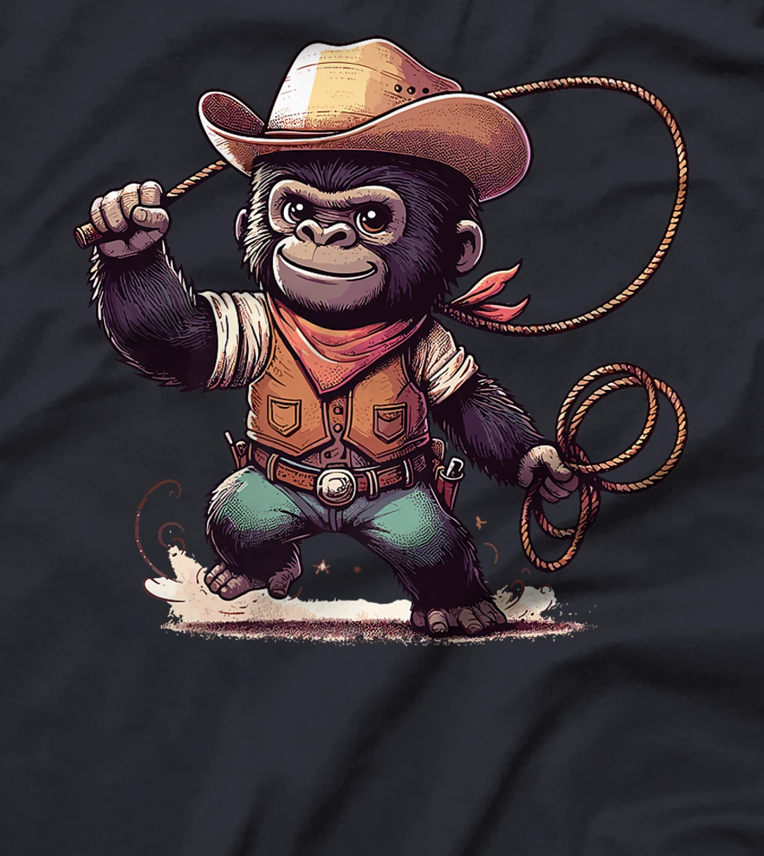 Womens Western Rodeo Cowboy Hat Gorilla Texas Animals T-Shirt