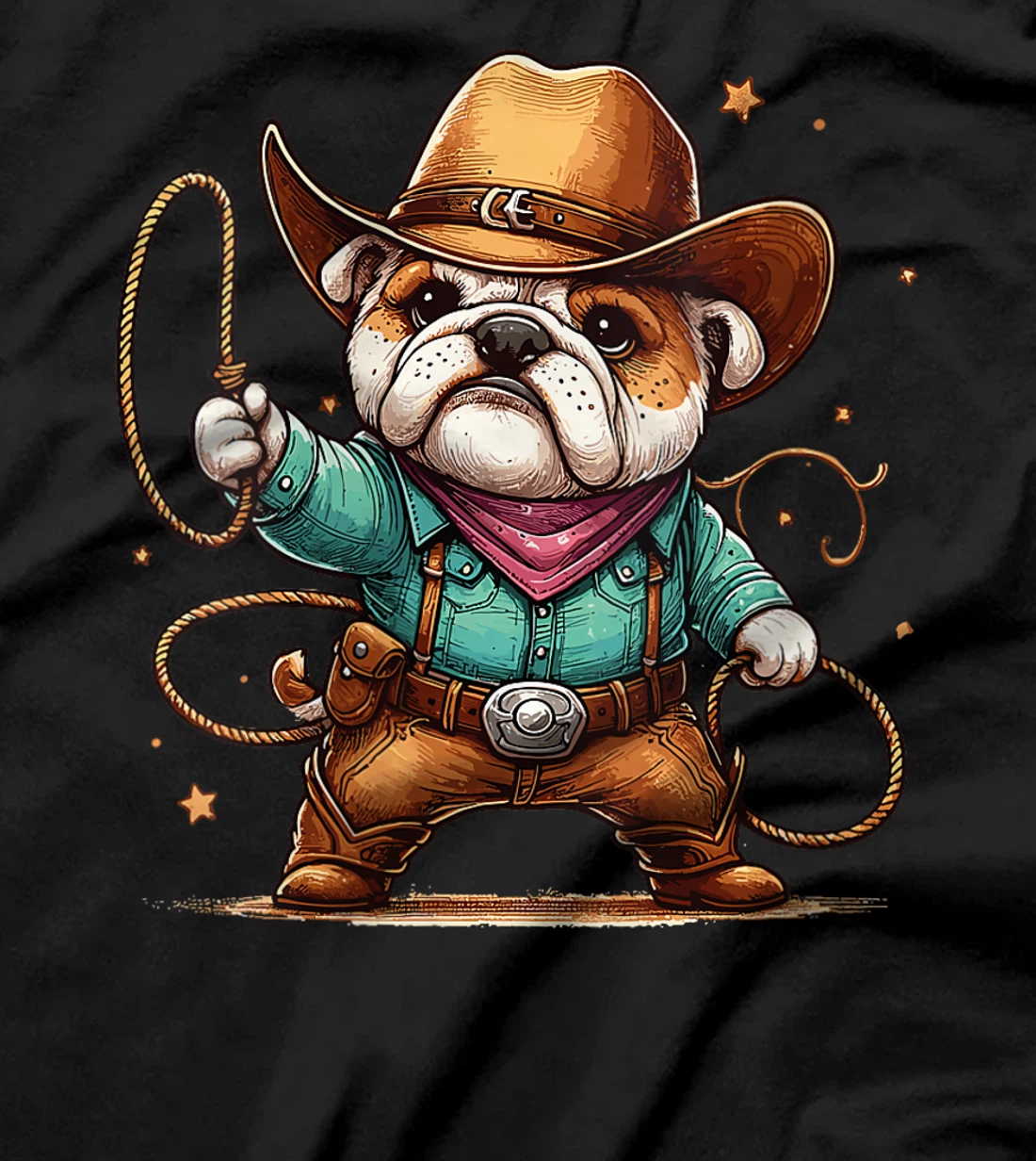 Womens Western Rodeo Cowboy Hat Bulldog Texas Animals T-Shirt