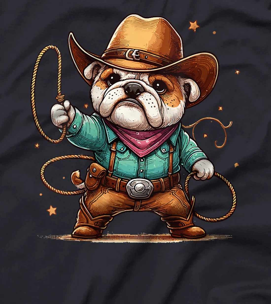 Womens Western Rodeo Cowboy Hat Bulldog Texas Animals T-Shirt