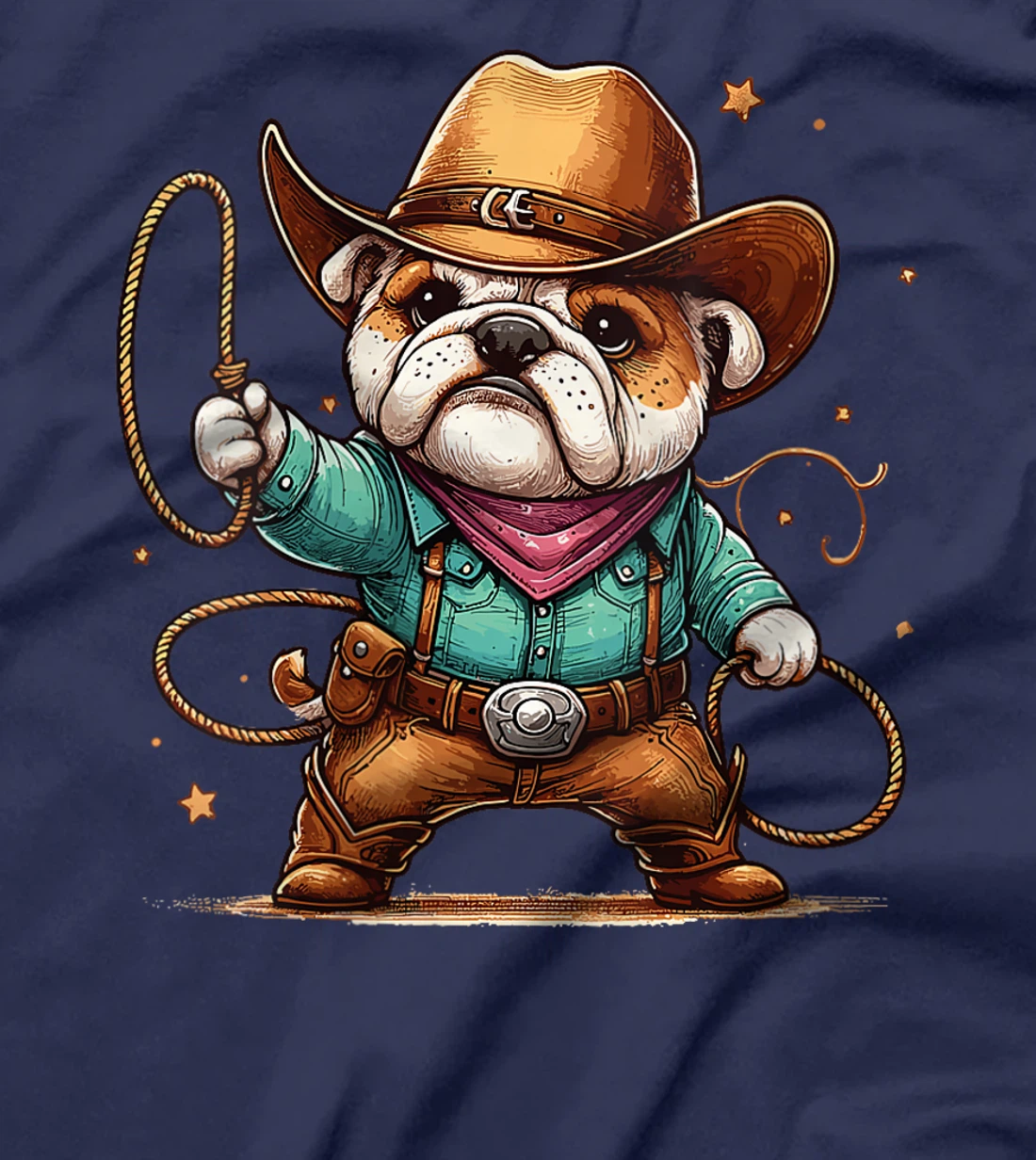 Womens Western Rodeo Cowboy Hat Bulldog Texas Animals T-Shirt