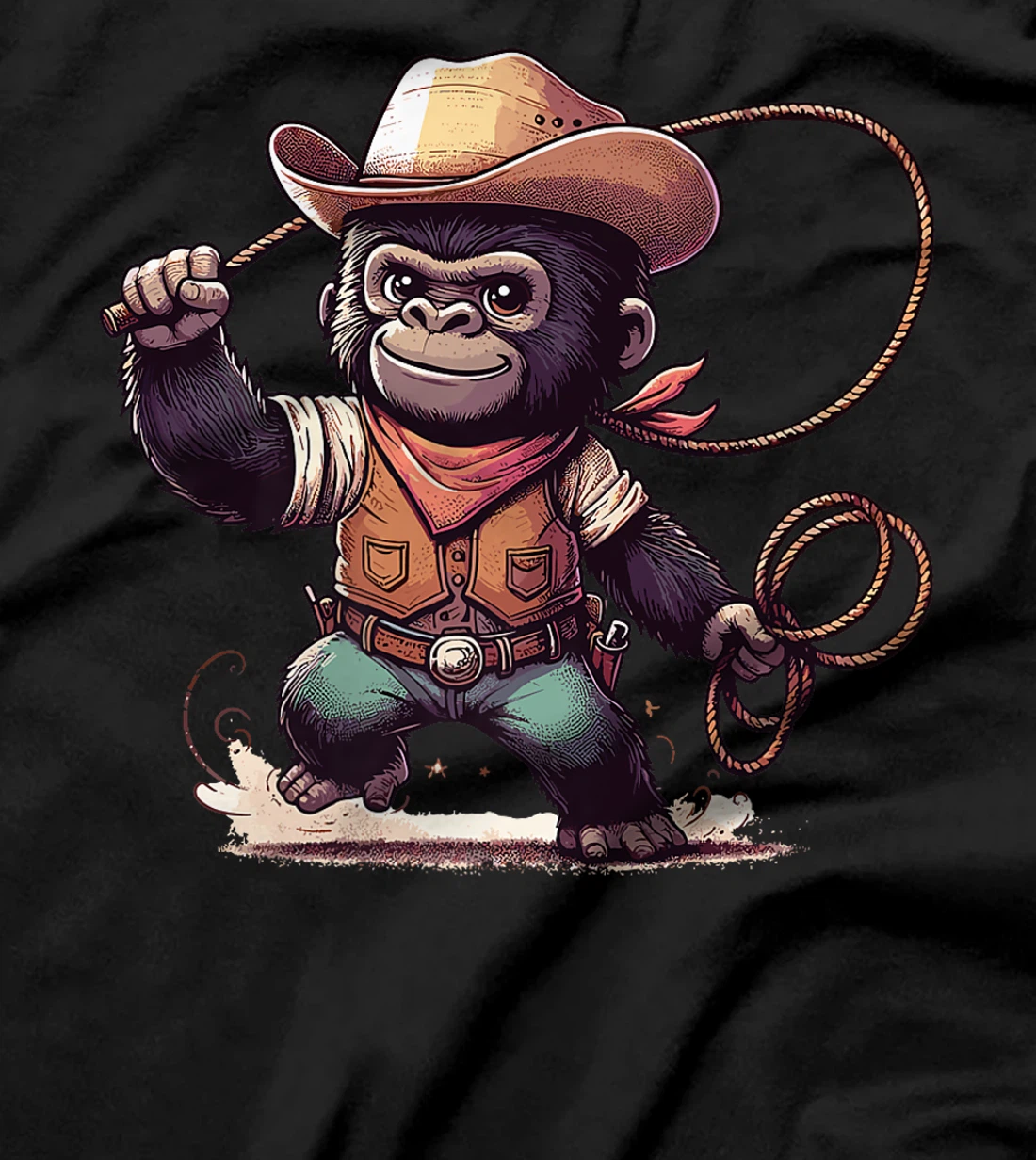 Womens Western Rodeo Cowboy Hat Gorilla Texas Animals T-Shirt