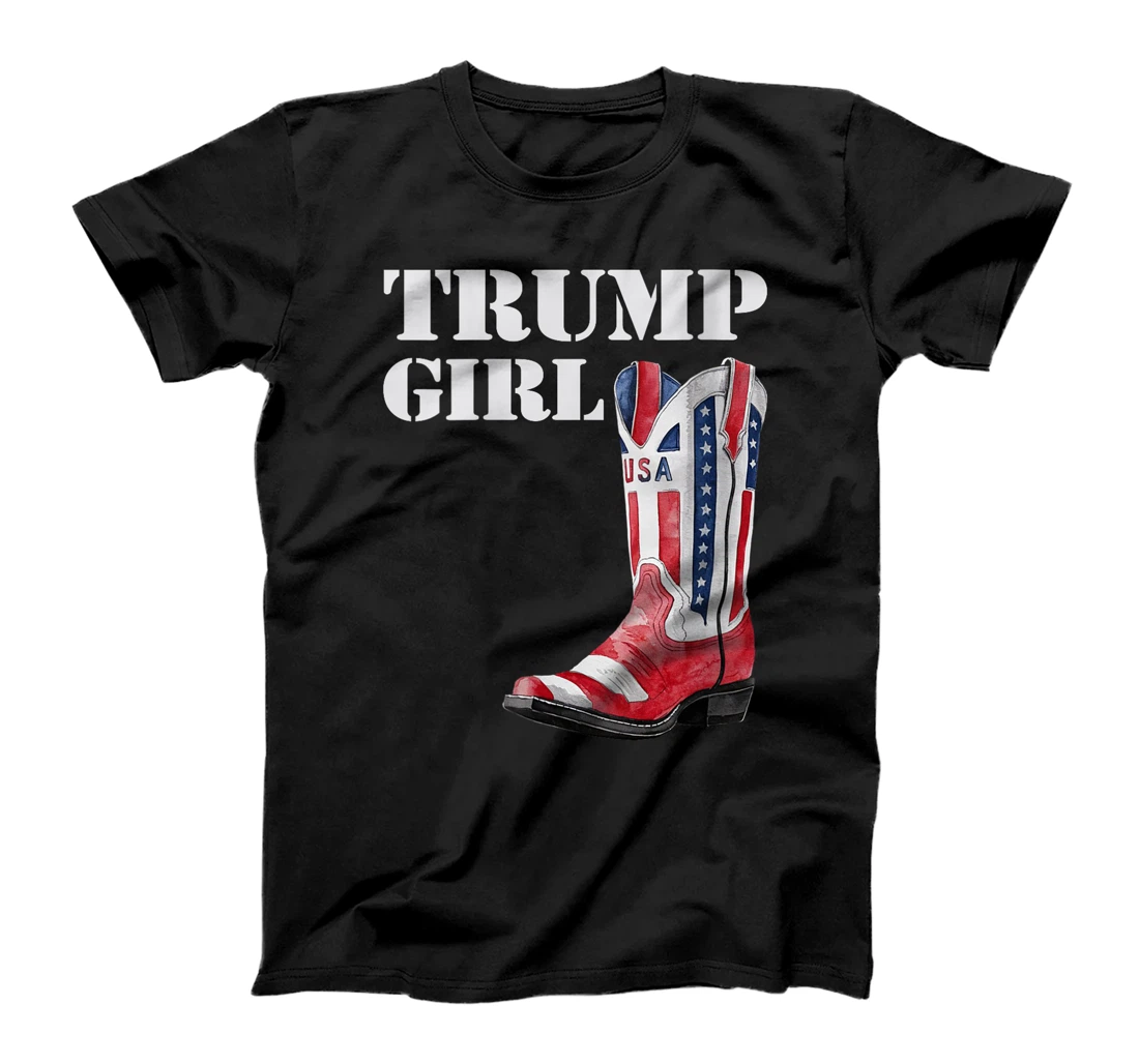 Womens Funny Trump Election, Trump Girl Heel Boot US Flag T-Shirt
