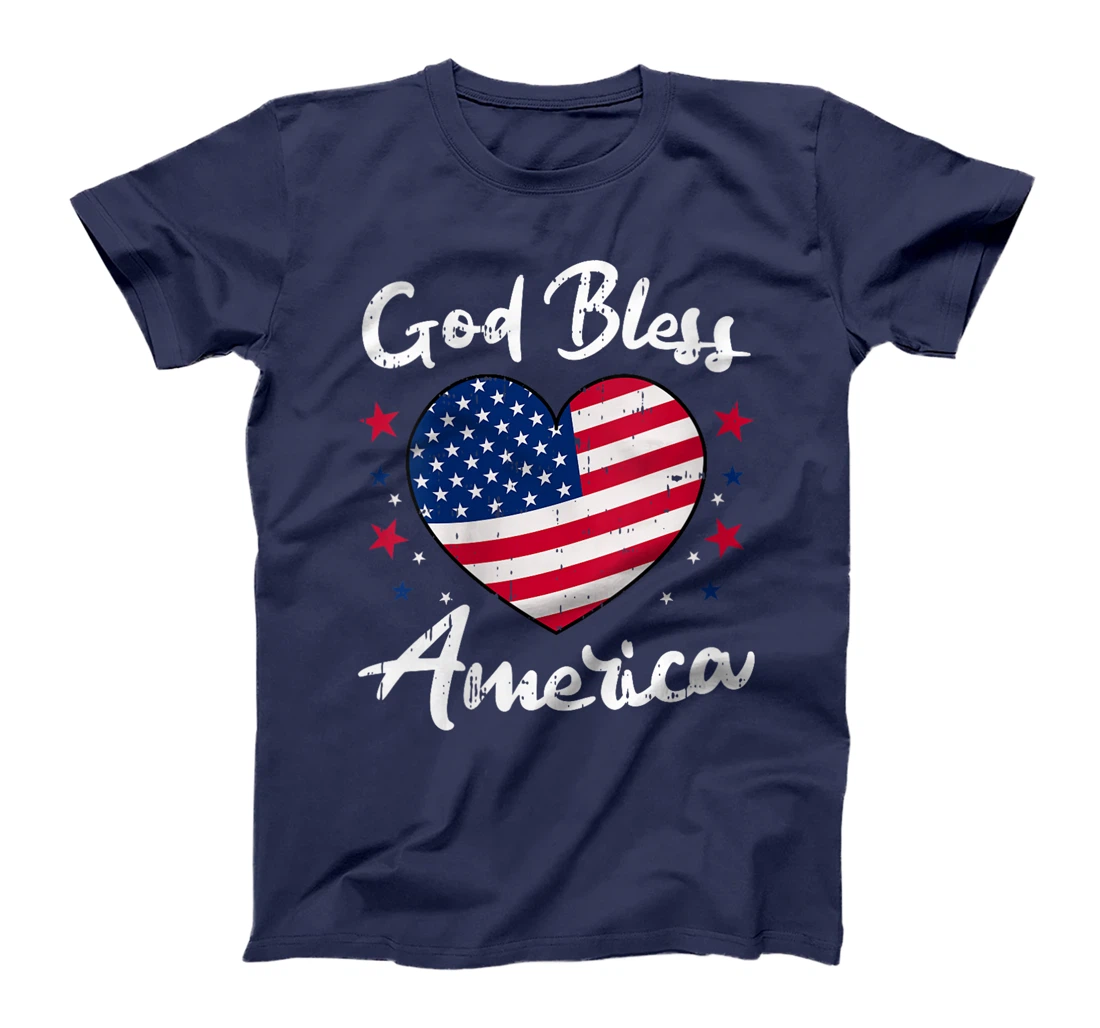 Womens God Bless America 4th Of July Vintage Heart Patriotic T-Shirt