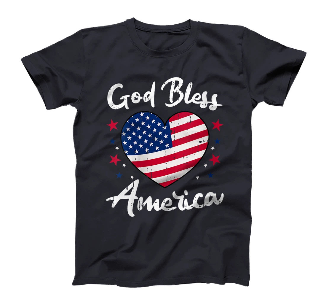 Womens God Bless America 4th Of July Vintage Heart Patriotic T-Shirt
