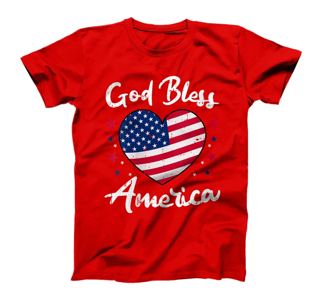 Womens God Bless America 4th Of July Vintage Heart Patriotic T-Shirt