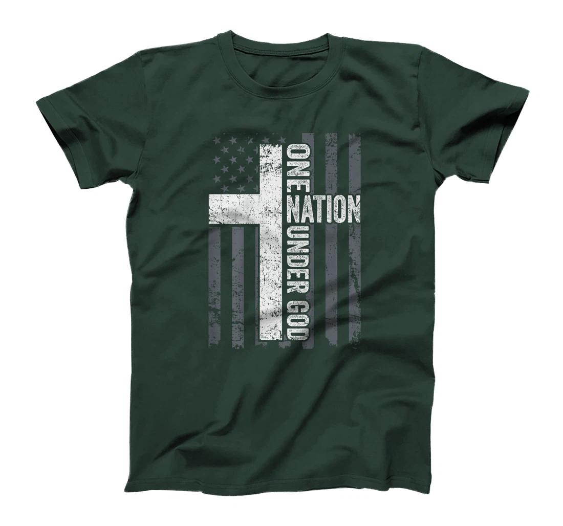 ONE NATION UNDER GOD - Christian Worship Cross Flag -ON BACK T-Shirt