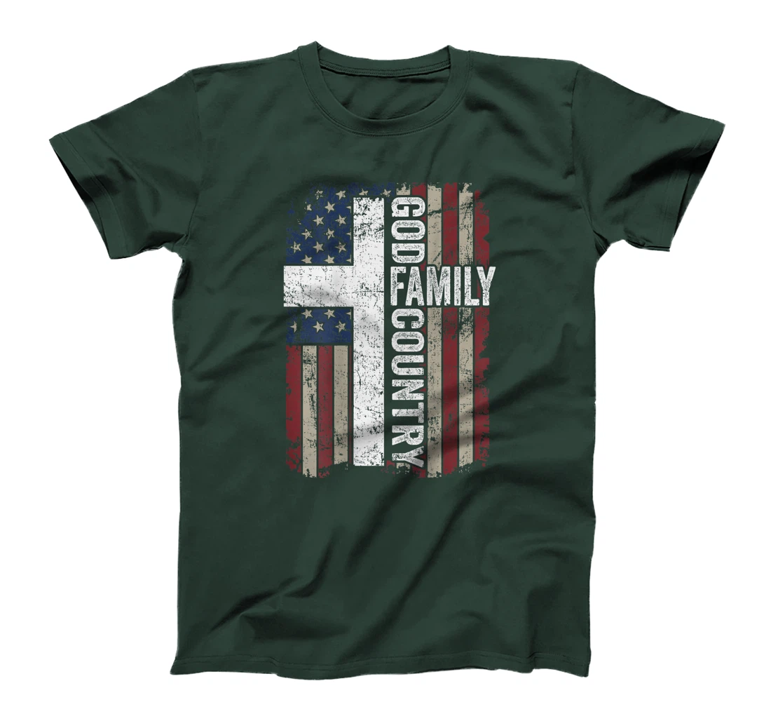 God Family Country - Patriotic Christian Cross USA (ON BACK) T-Shirt