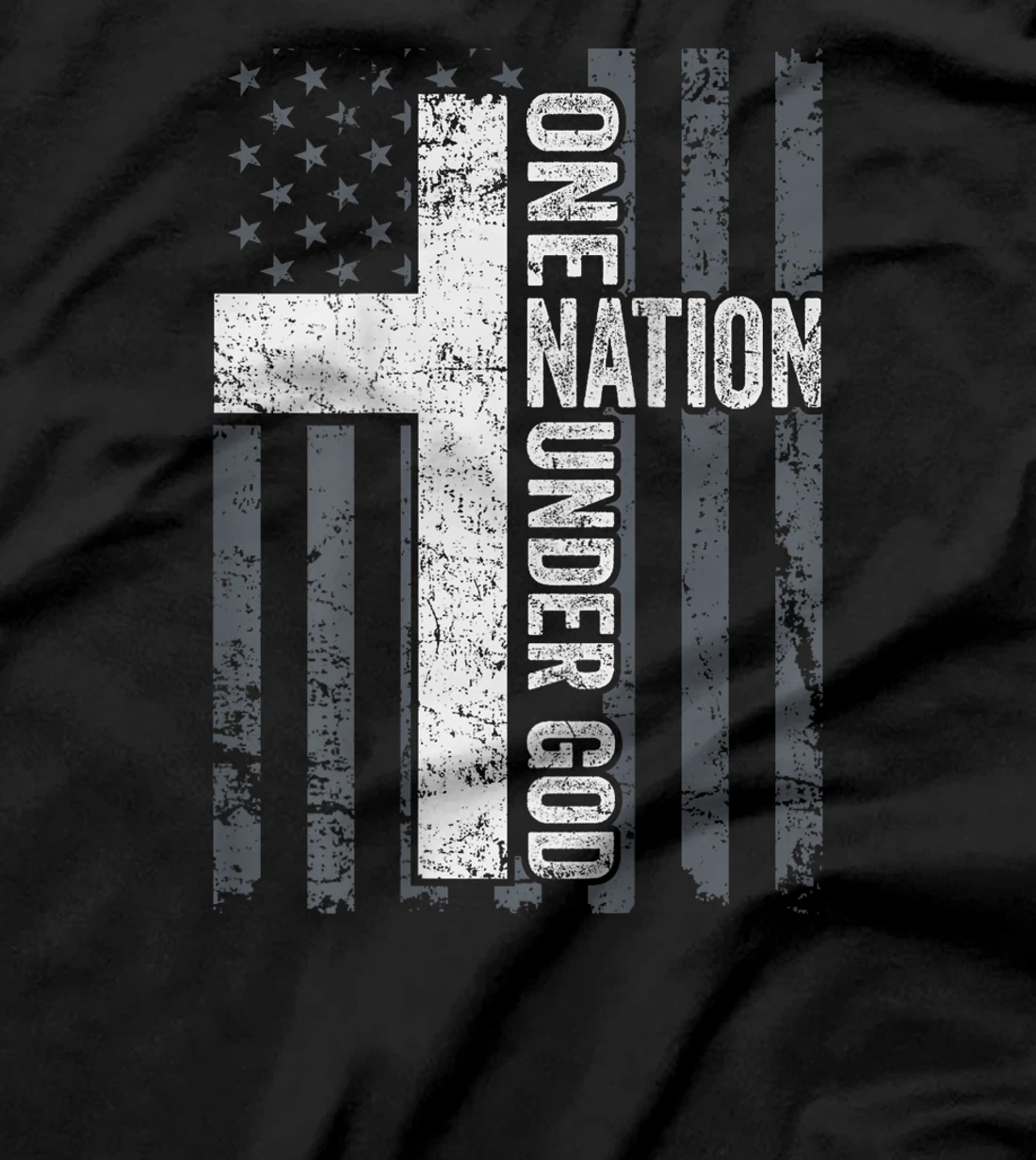 ONE NATION UNDER GOD - Christian Worship Cross Flag -ON BACK T-Shirt
