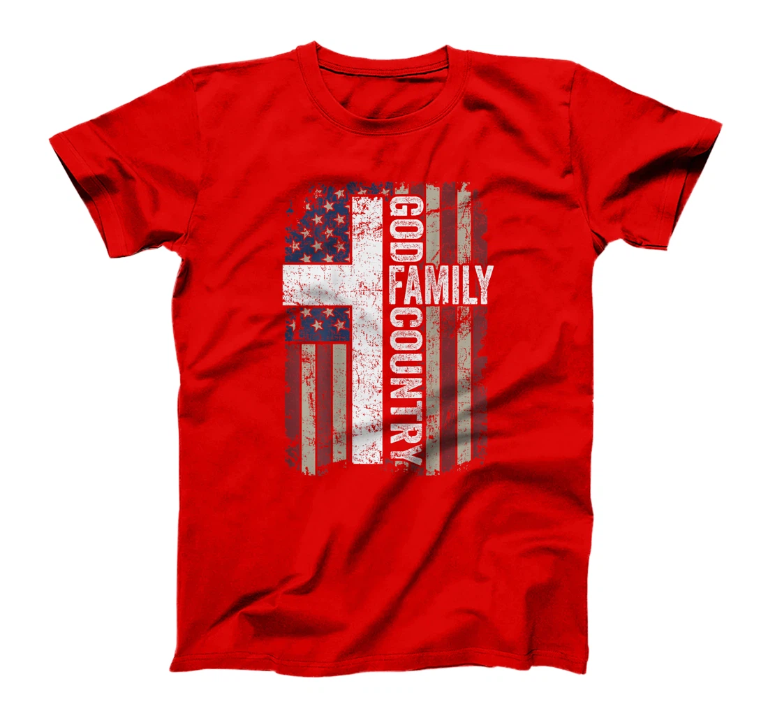 God Family Country - Patriotic Christian Cross USA (ON BACK) T-Shirt