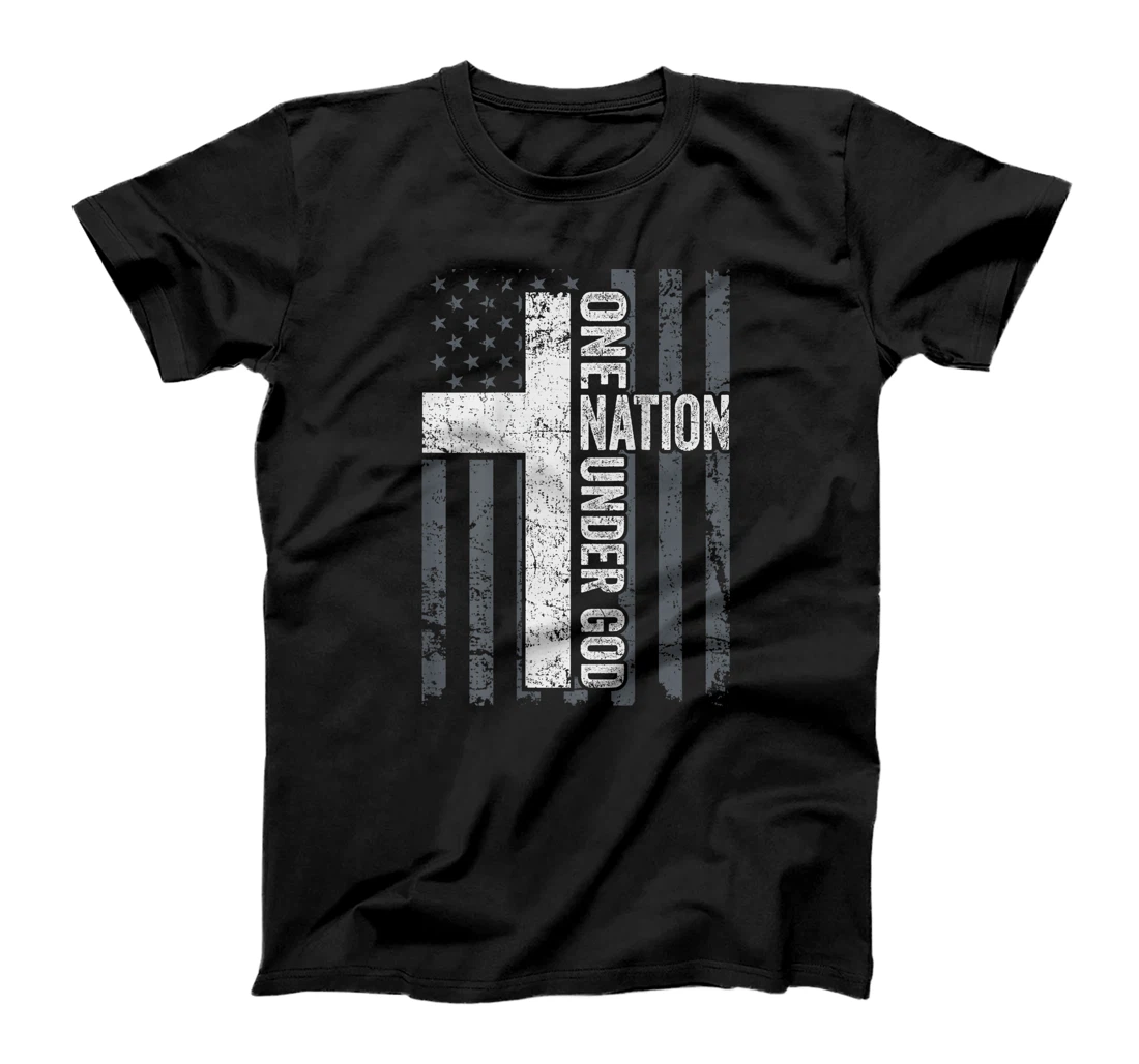 ONE NATION UNDER GOD - Christian Worship Cross Flag -ON BACK T-Shirt