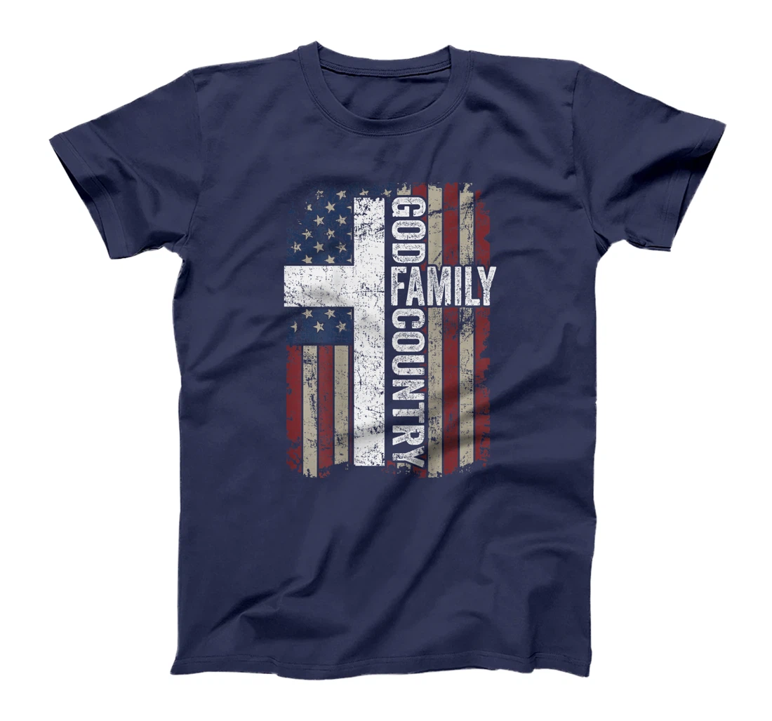 God Family Country - Patriotic Christian Cross USA (ON BACK) T-Shirt