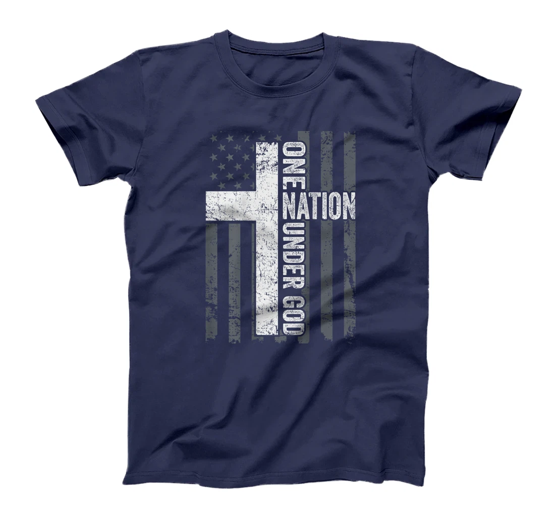 ONE NATION UNDER GOD - Christian Worship Cross Flag -ON BACK T-Shirt