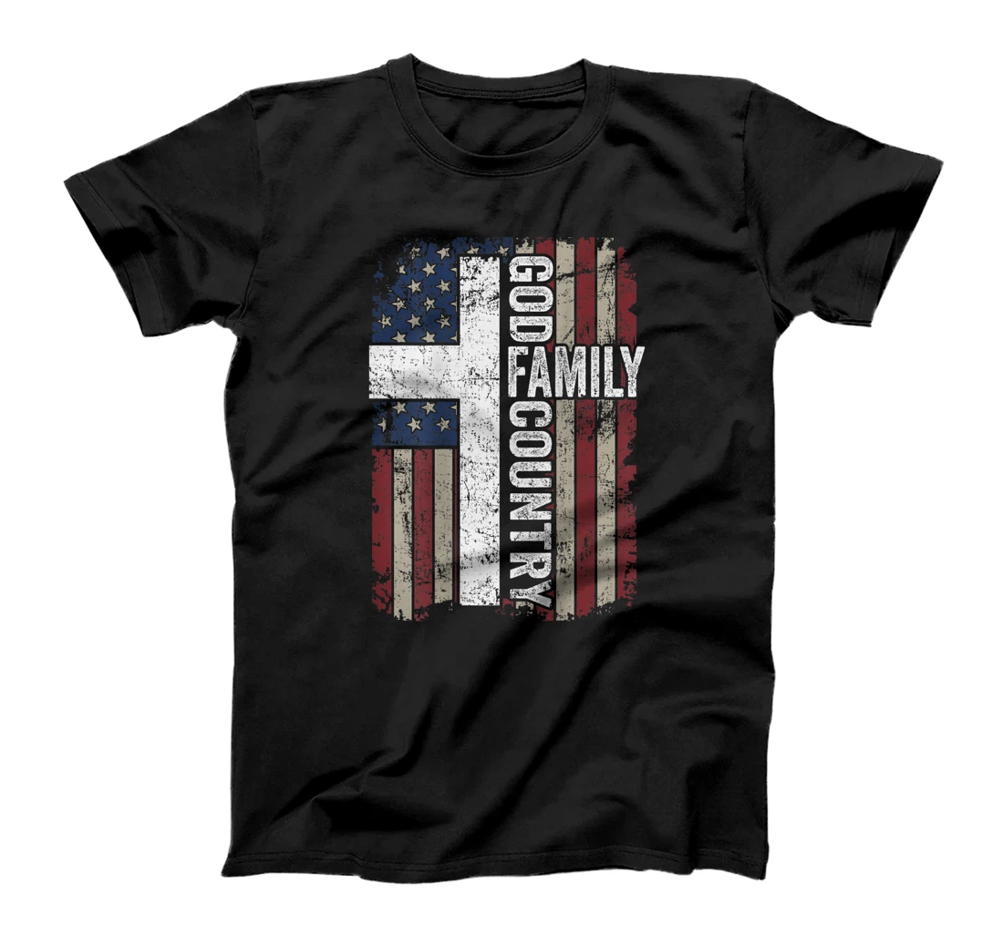 God Family Country - Patriotic Christian Cross USA (ON BACK) T-Shirt