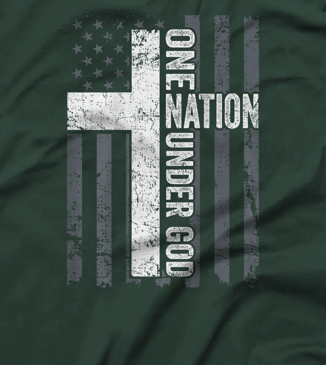 ONE NATION UNDER GOD - Christian Worship Cross Flag -ON BACK T-Shirt