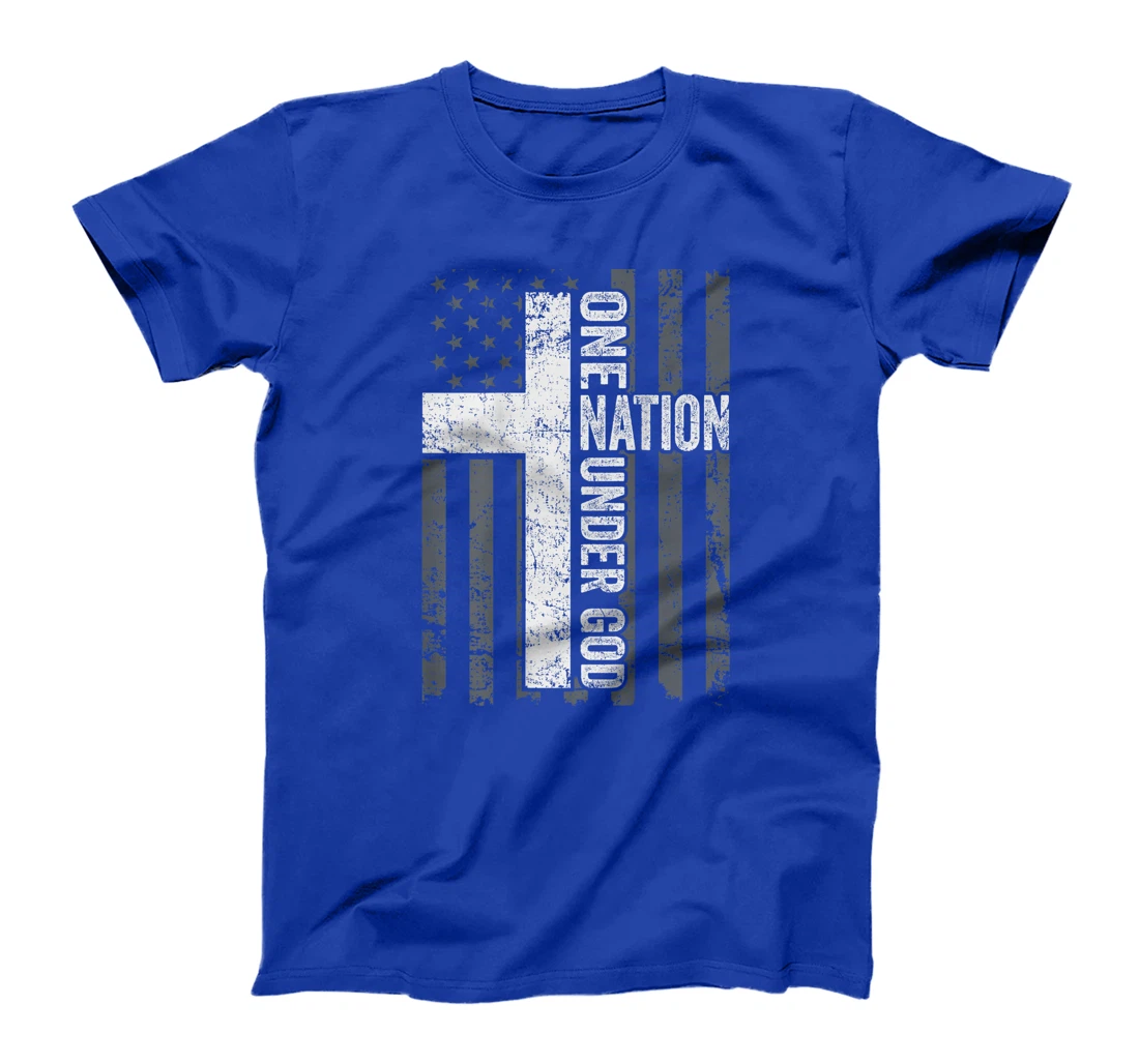 ONE NATION UNDER GOD - Christian Worship Cross Flag -ON BACK T-Shirt