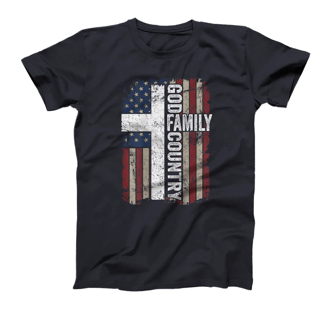 God Family Country - Patriotic Christian Cross USA (ON BACK) T-Shirt