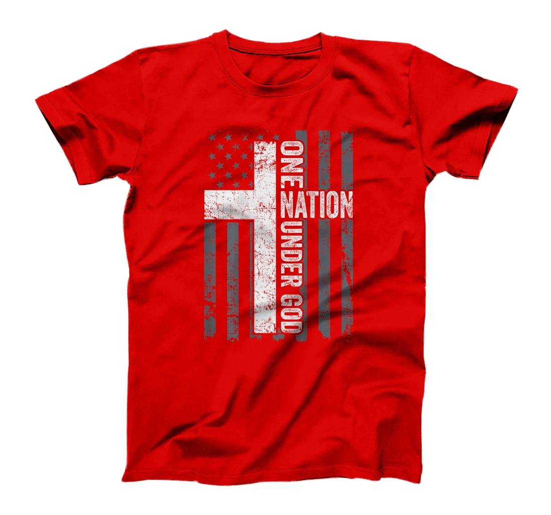 ONE NATION UNDER GOD - Christian Worship Cross Flag -ON BACK T-Shirt