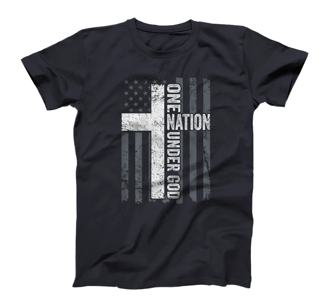 ONE NATION UNDER GOD - Christian Worship Cross Flag -ON BACK T-Shirt