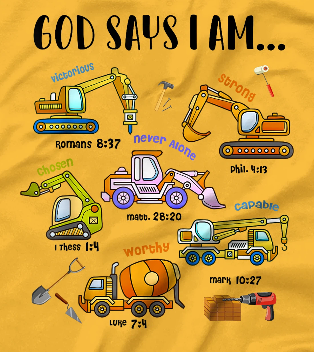 God Says I Am Cute Construction Christian Toddler Boys Kids T-Shirt