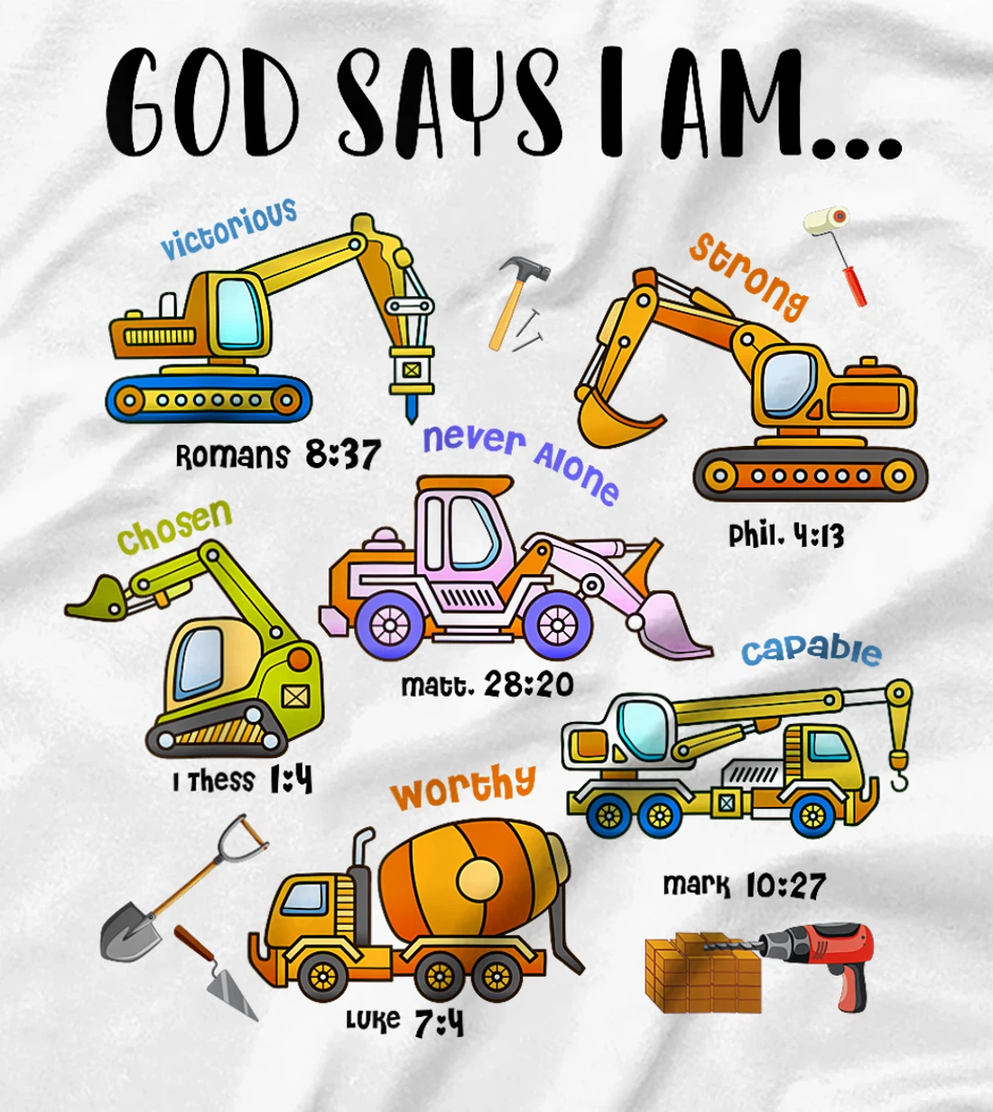 God Says I Am Cute Construction Christian Toddler Boys Kids T-Shirt