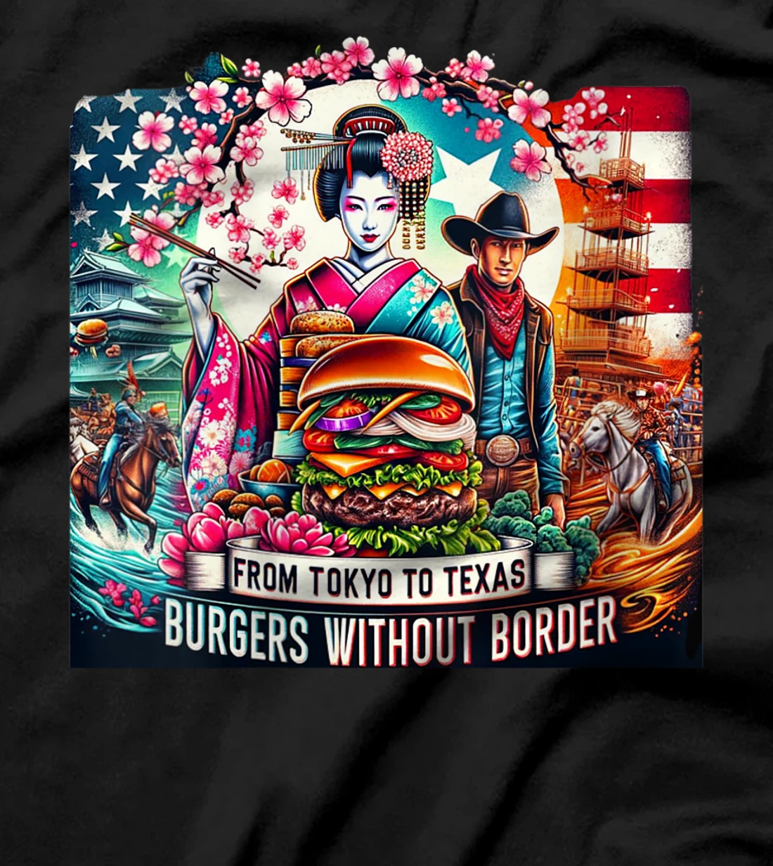 Womens From Tokyo to Texas Burgers Without Borders Burgers Lover T-Shirt