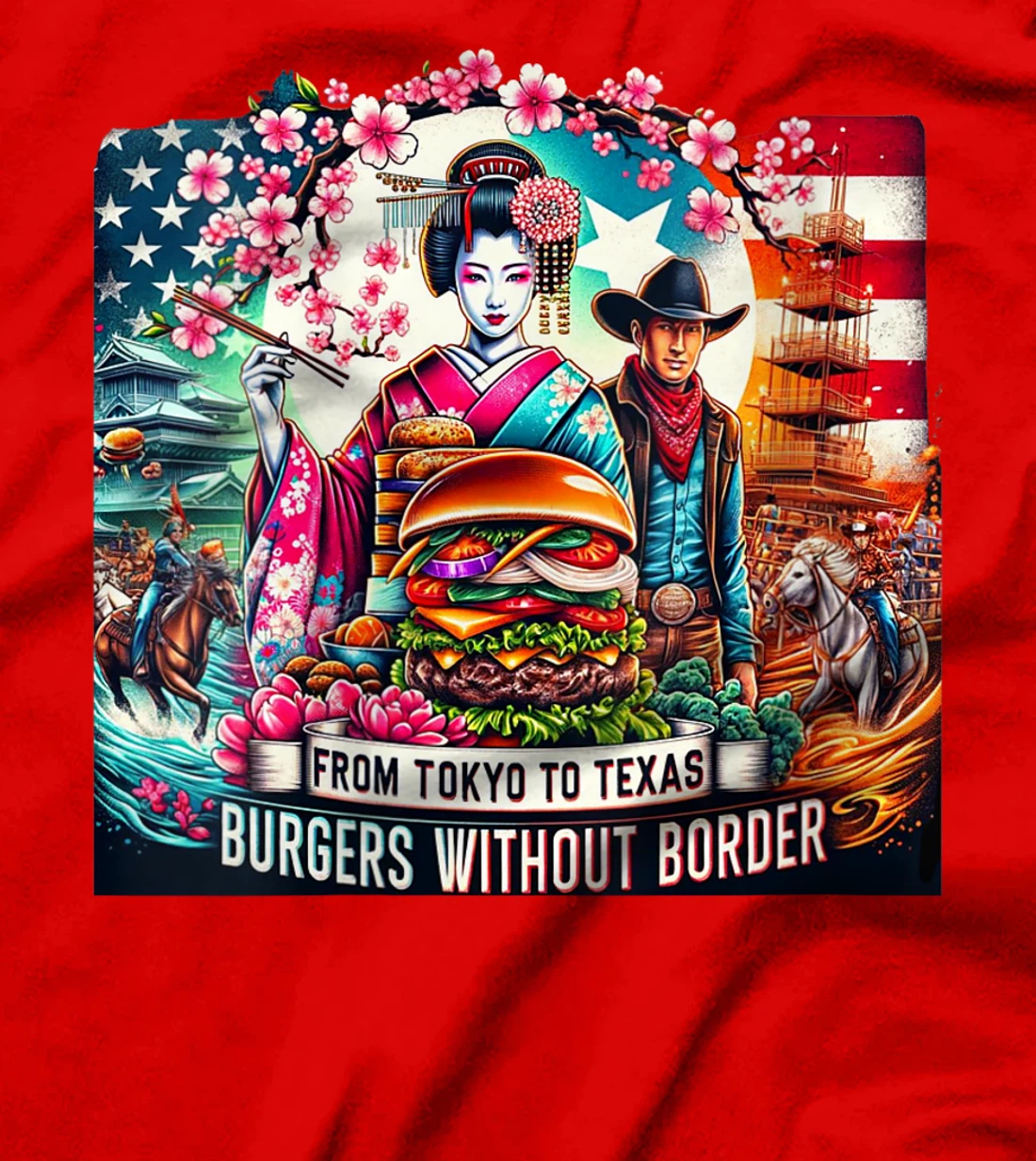 Womens From Tokyo to Texas Burgers Without Borders Burgers Lover T-Shirt