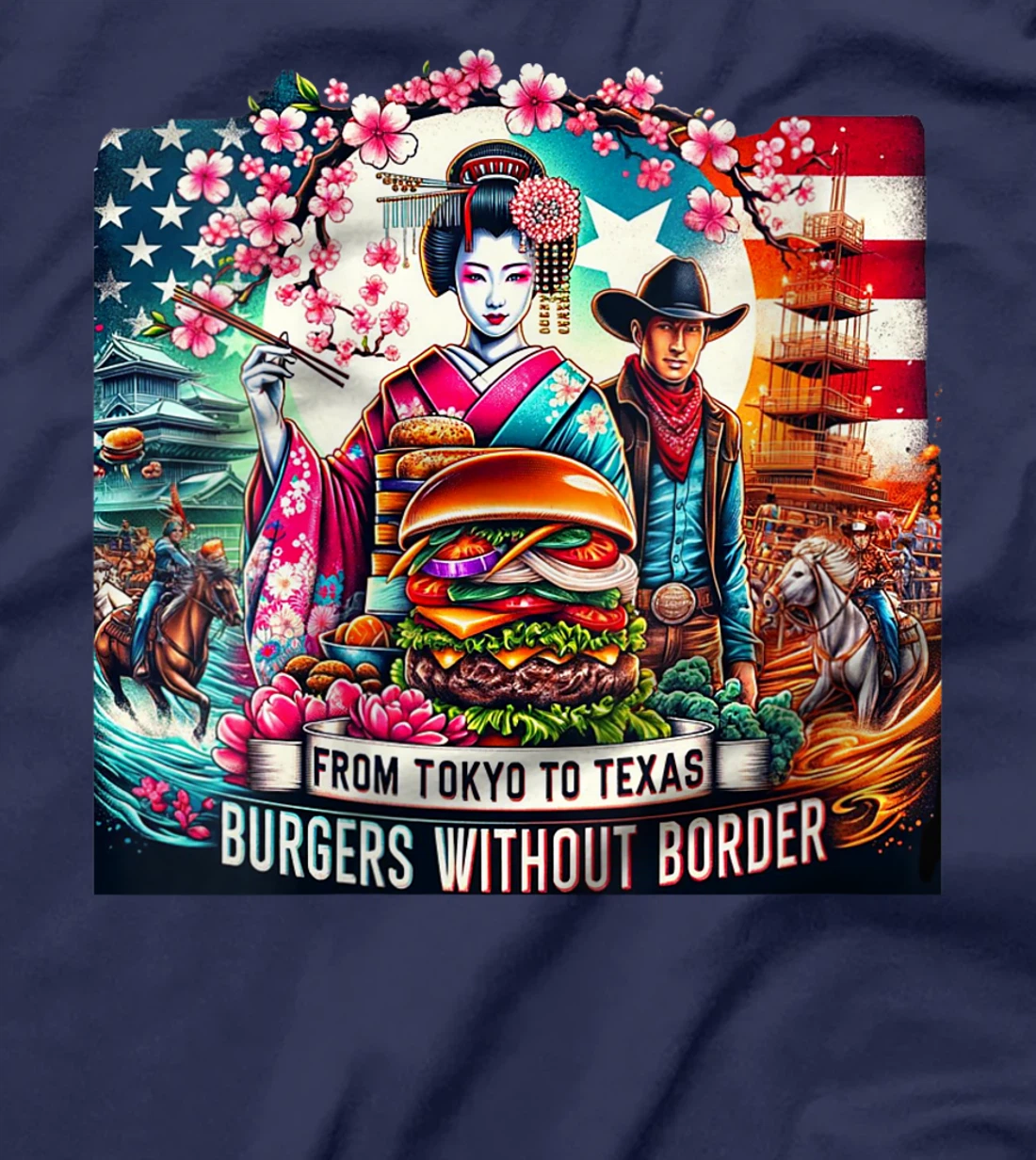 Womens From Tokyo to Texas Burgers Without Borders Burgers Lover T-Shirt