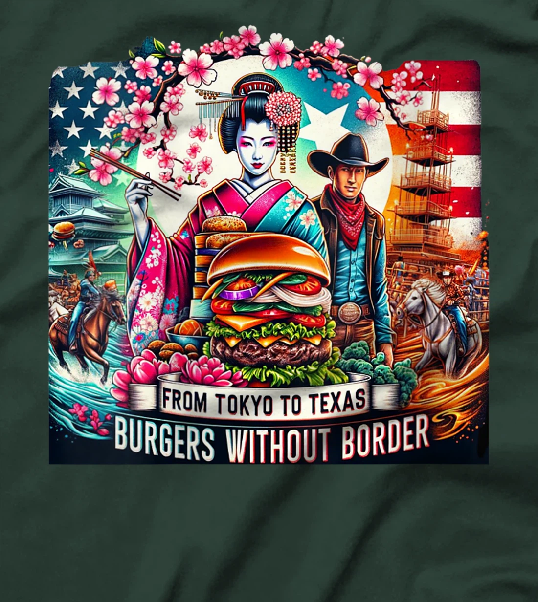 Womens From Tokyo to Texas Burgers Without Borders Burgers Lover T-Shirt