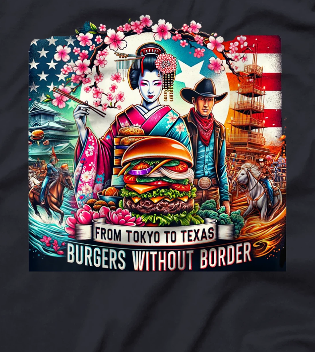 Womens From Tokyo to Texas Burgers Without Borders Burgers Lover T-Shirt