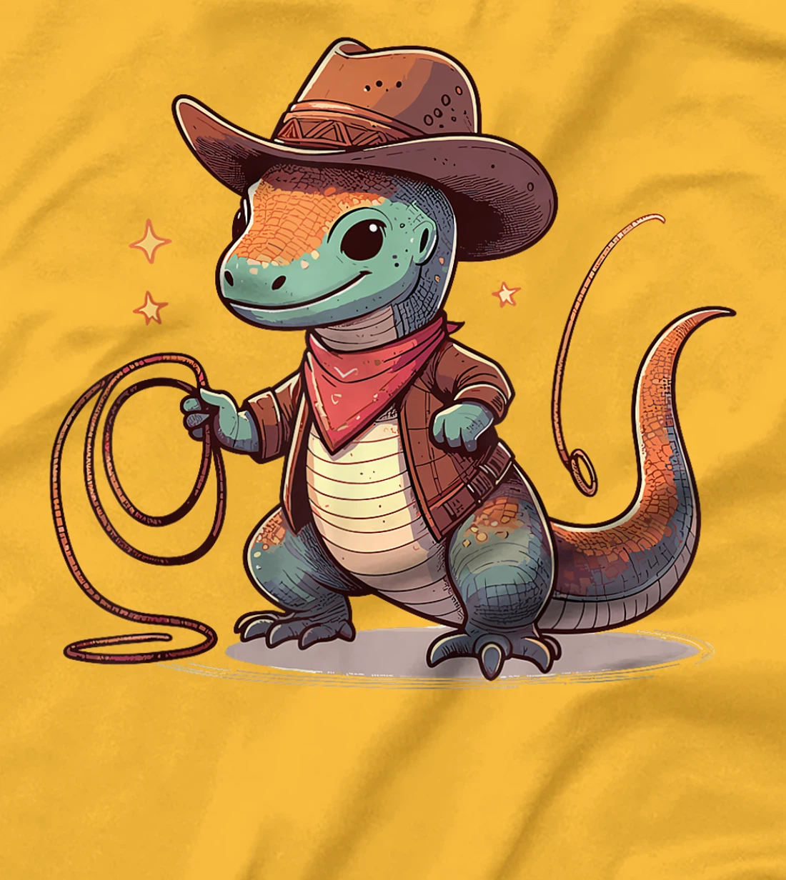 Western Rodeo Cowboy Hat Komodo Dragon Texas Animals T-Shirt
