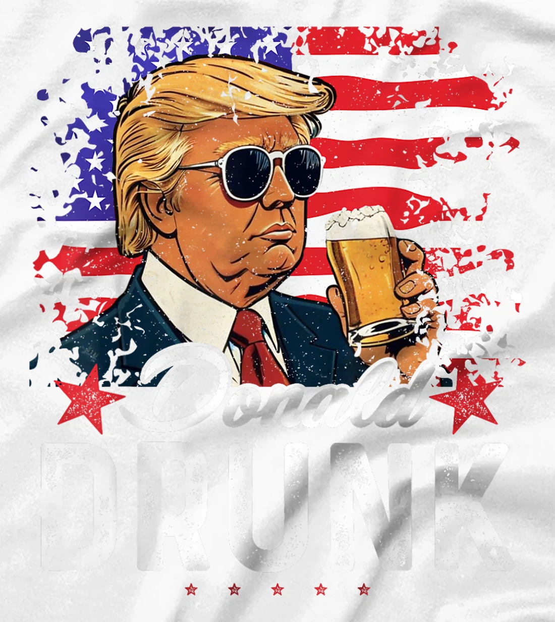 Donald Drunk Trump Drink Beer 4th Of July American Flag T-Shirt
